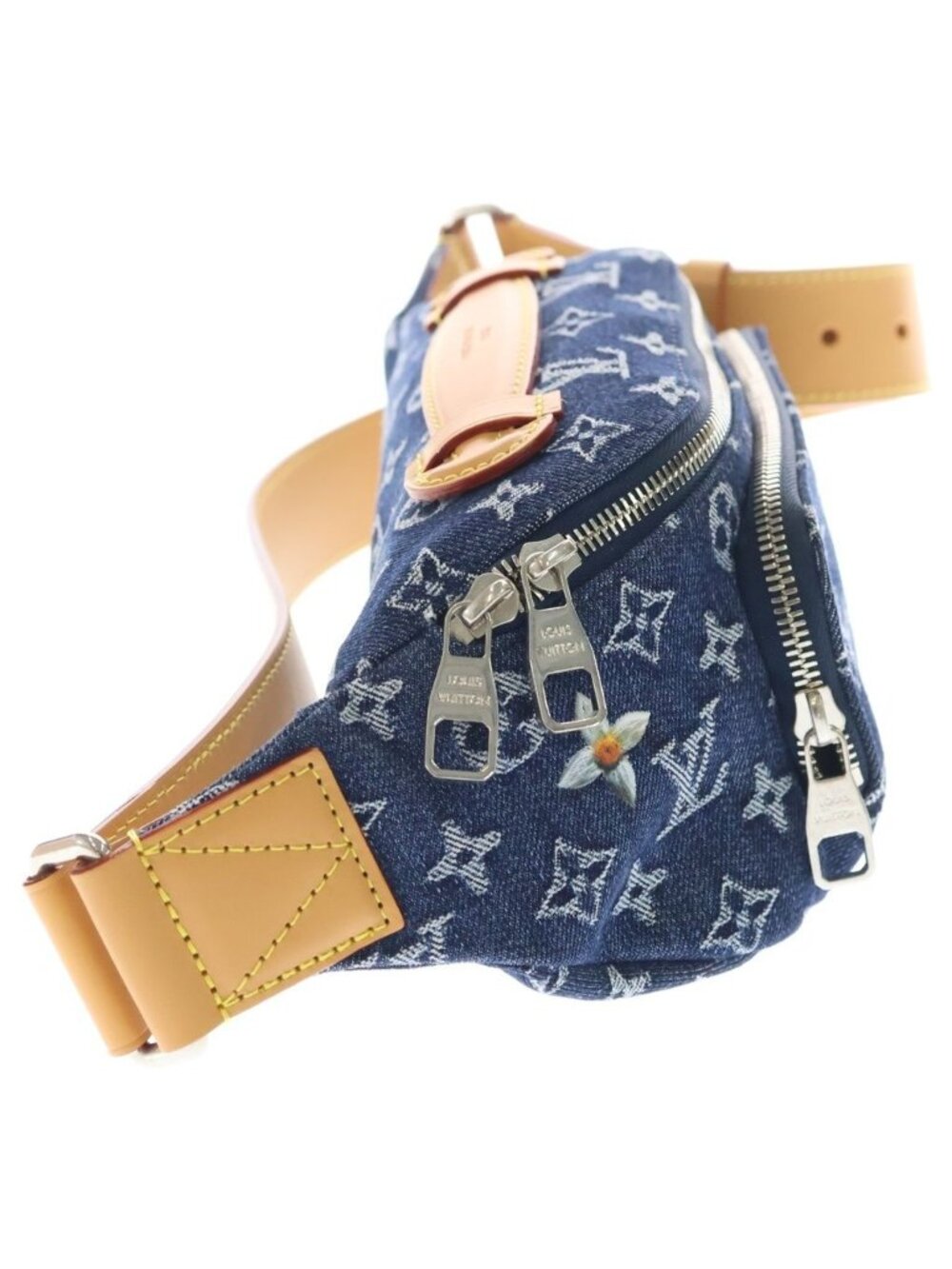 Louis Vuitton Monogram Flower Denim Rush Bum Bag Indigo Blue Brown Leather - Picture 3 of 6